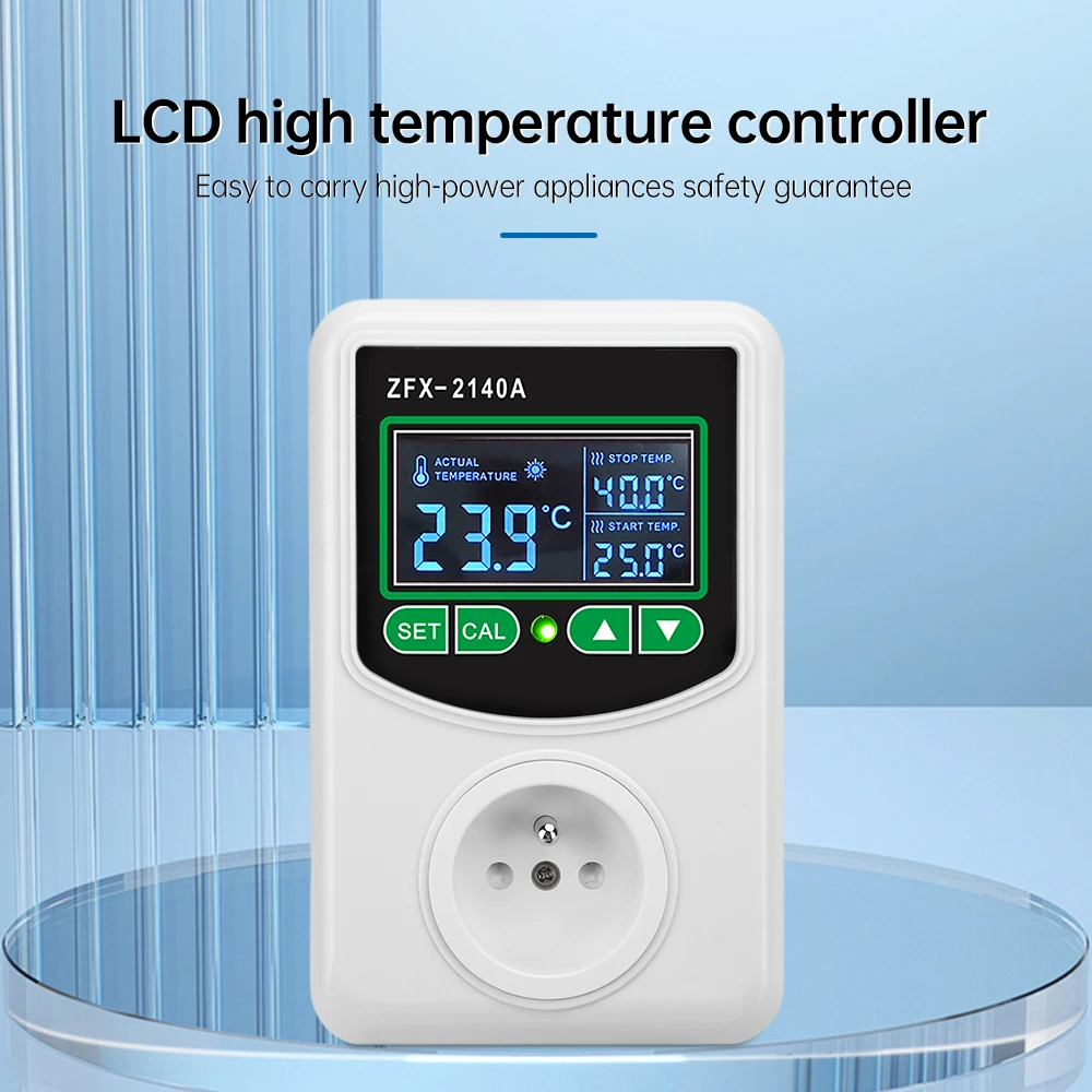 ZFX-2140A High-power LCD Digital Display Temperature Controller Socket EU Plug Thermostat NTC Sensor Probe -45~300 ℃