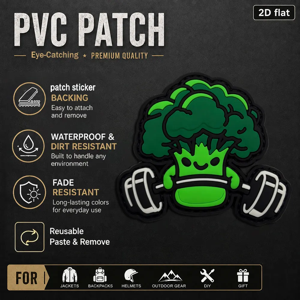 1Pc/2Pcs/3Pcs Optional Barbell Broccoli-Shaped Pvc Glow-In-The-Dark Arm Patch Badge Applique Clothing Bag Hat Decoration Patch with Fleece Backing