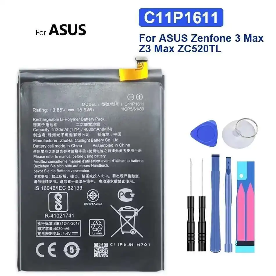 

C11P1611 Mobile Phone Battery Reliable Power 4130mAh For Asus Zenfone 3 Max Z3 Max ZC520TL Lightweight