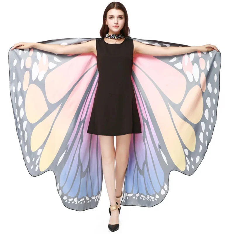 Colorful Butterfly Wings Pashmina Girls Fabric Nymph Pixie Poncho Scarf Ladies Halloween Fairy Costumes Accessory Shawl