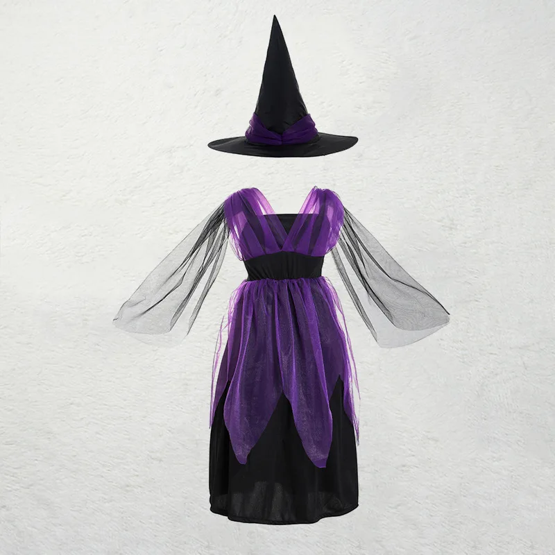 Halloween Mädchen Hexen- und Fledermaus-Kostüm-Set, verschiedene Stile, Tüll-Kostüm mit Hut und Stirnband, Kinder-Partykleidung – Detail 7