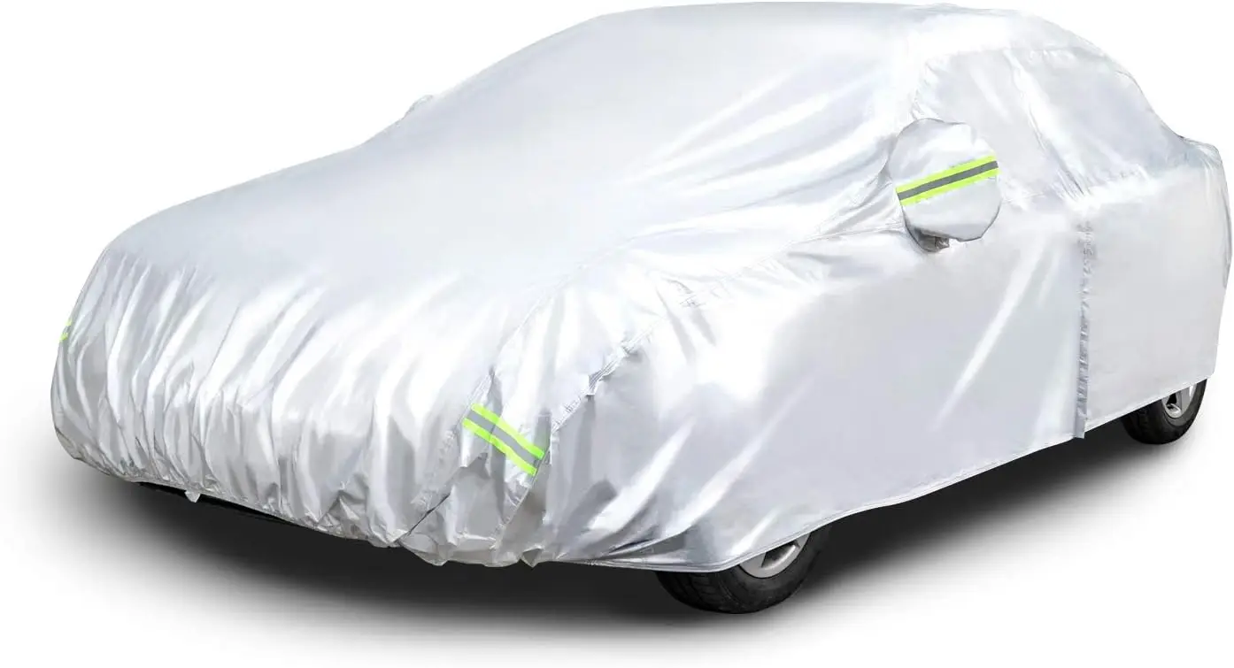 

Silver Weatherproof Car Cover for Sedans up to 200 Inches - 150D Oxford Fabric, UV Protection