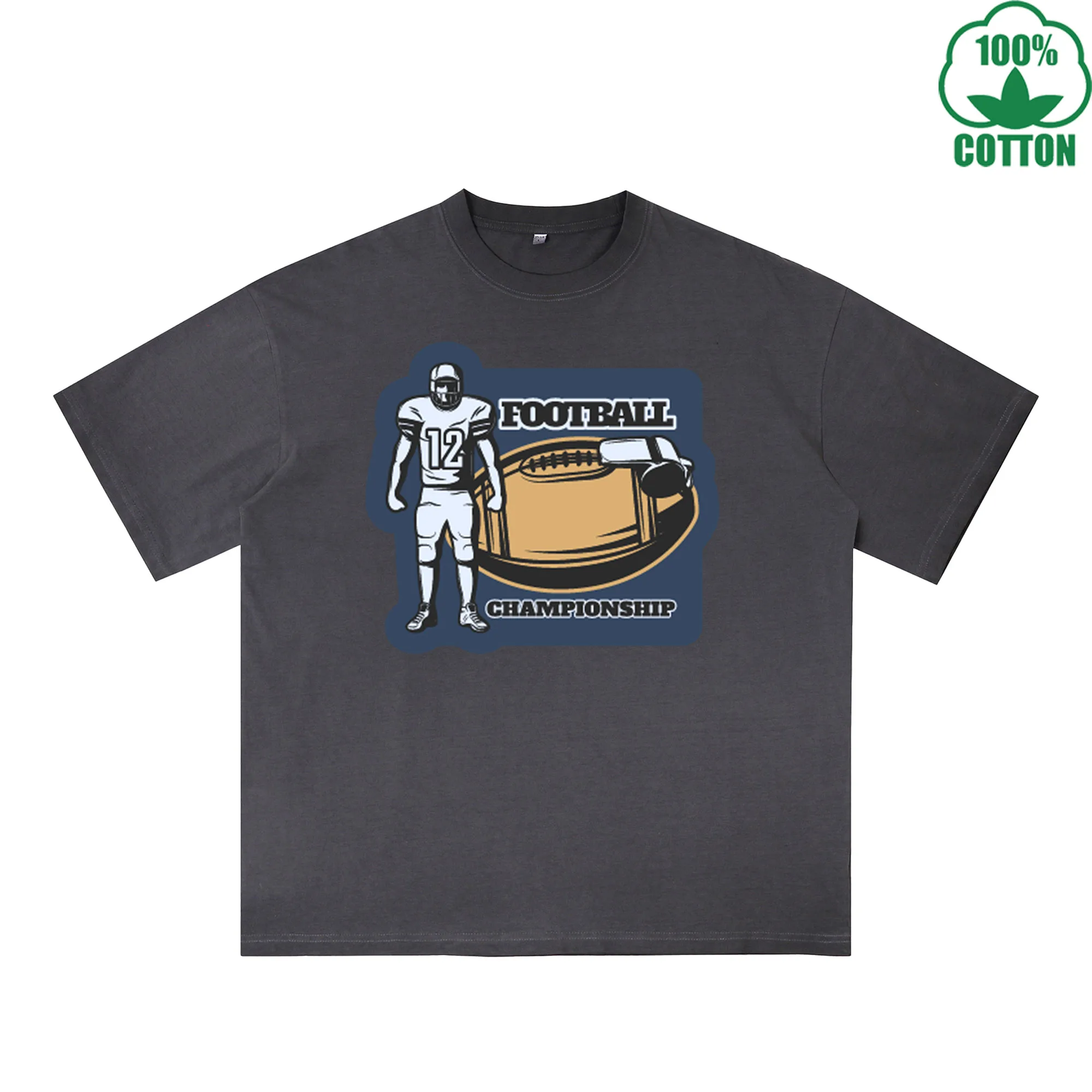 

Футболка с принтом футбольного значка, 230 г, разноцветная, свободного кроя, модная, 100% хлопок, с коротким рукавом