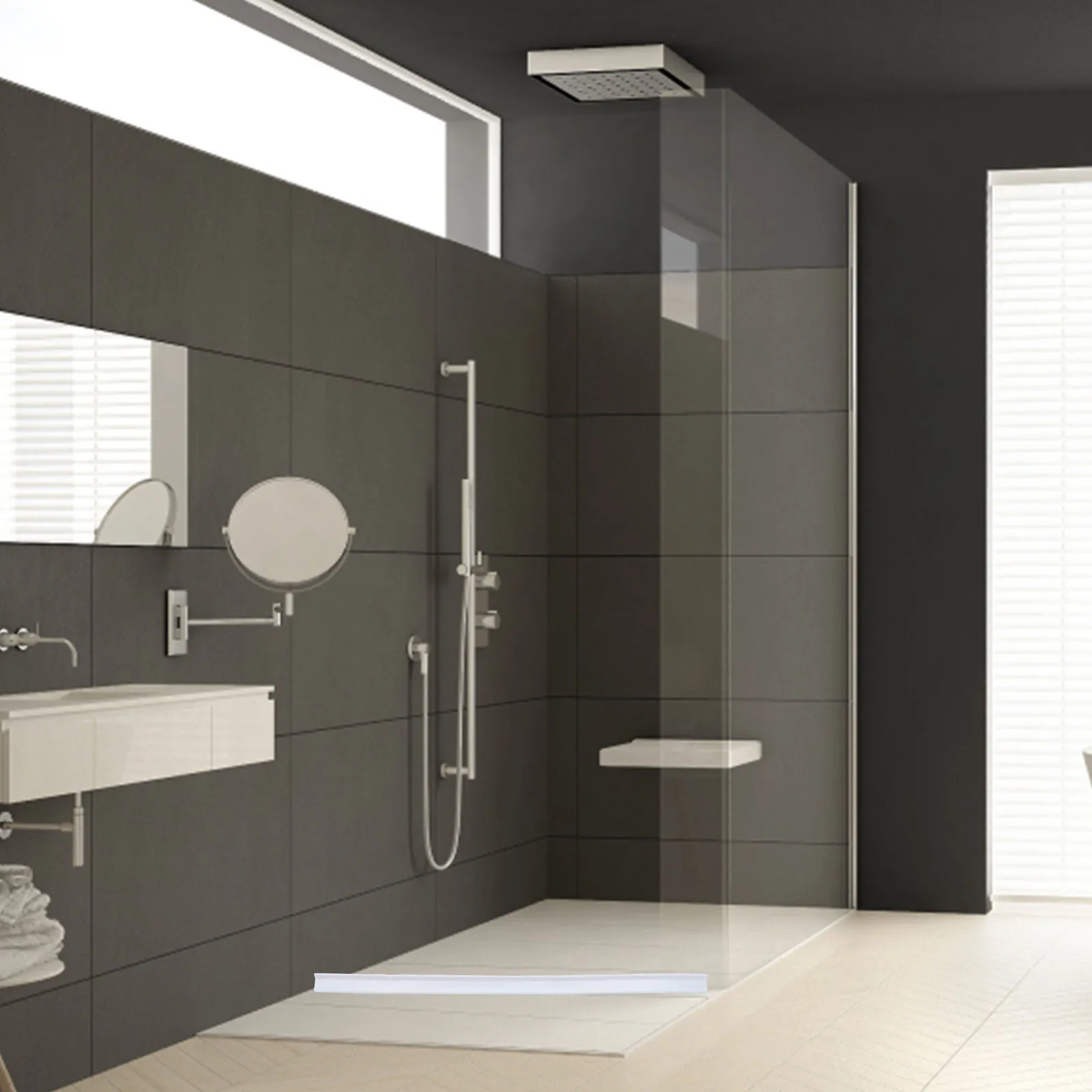 Protection contre les éclaboussures de douche de salle de bains, barrage d'eau auto-adhésif en Tpe pour douche à pied, cloison humide et sèche, seuil de sécurité bloqueur d'eau