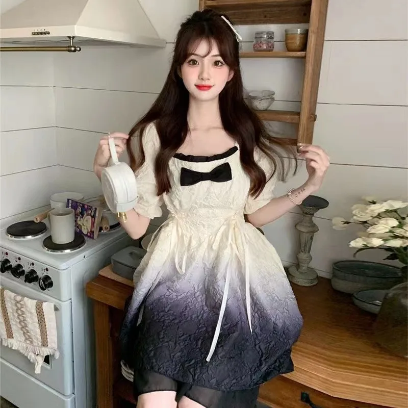 Sweet Summer Bubble Sve Dr adual Waist Inward Schlankheitsrock Student Sle Polyester Nylon Cosite Fiber Dr