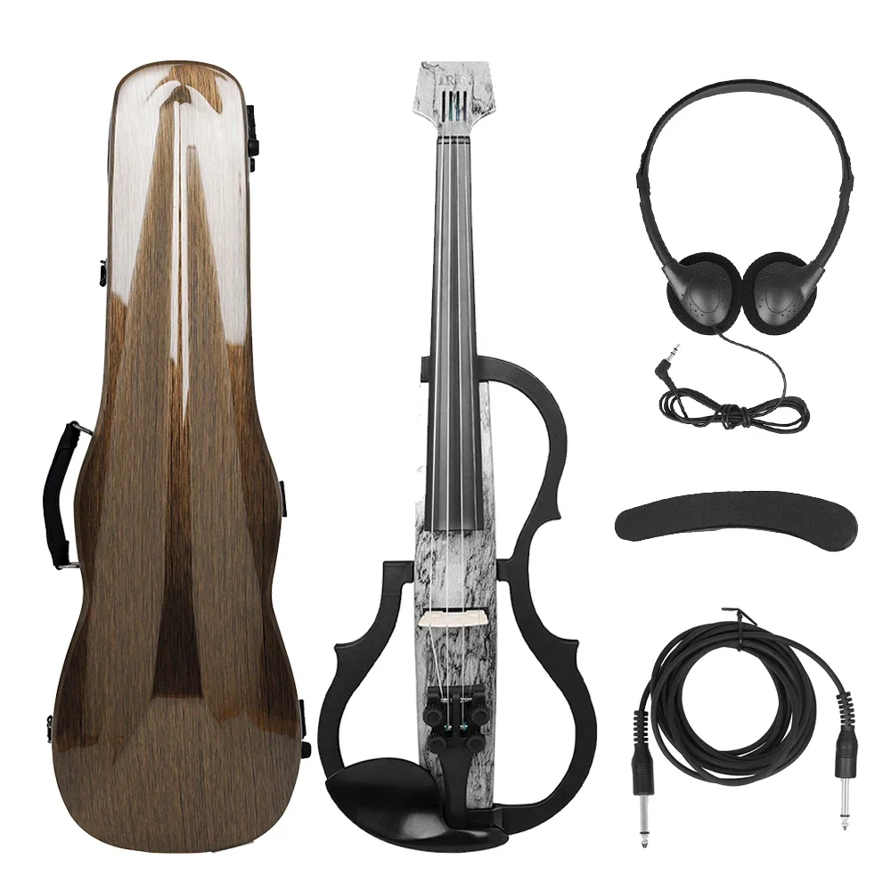 

4/4 Headless Electric Violin Carbon Fiber Fiddle With Bow Carry Case Cable Shoulder Rest Headphone Violin Parts & Accessories