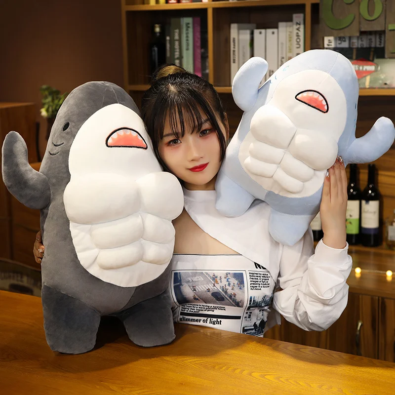 45-60cm Kawaii Japanese Style Funny Muscle Shark Plush Toy Hug Pillow Stuffed Animal Shark Plushies Doll Gift Doll for Kids Gir