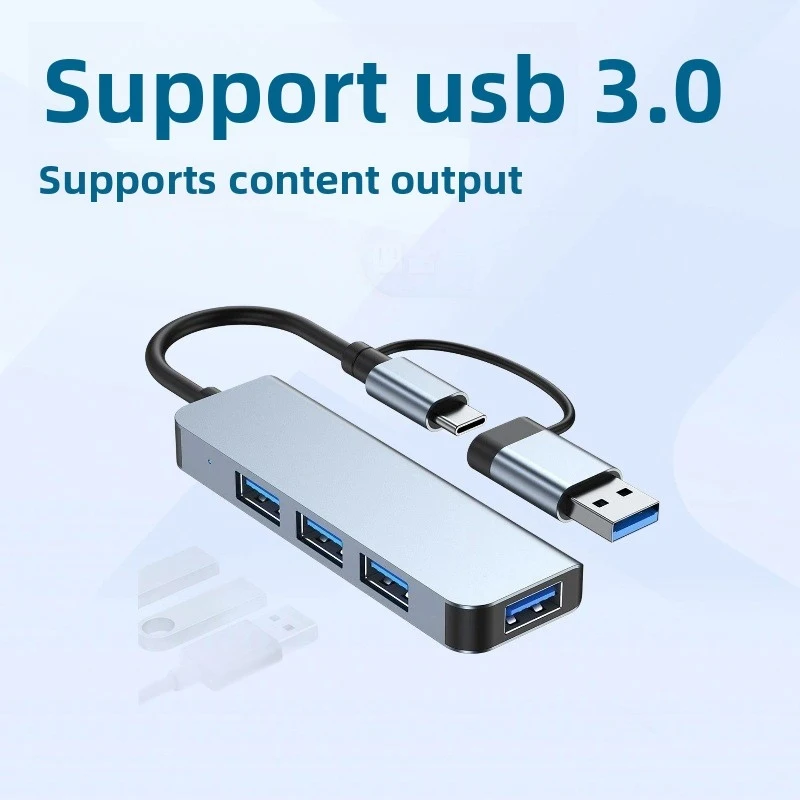 4 Port USB 3.0 Hub, Aluminum Type C Hub with 1xUSB 3.0 + 3xUSB 2.0, Dual Input USB C USB A Option, Bus-Powered USB Expander