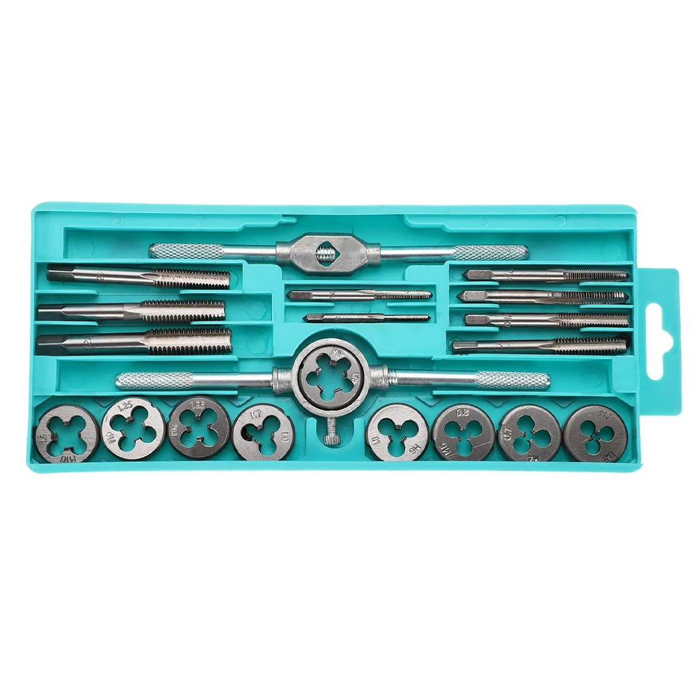 Juego de troqueles de grifo de 20 piezas, juego de troqueles y troqueles de mano métricos, tapones de rosca de tornillo de M3-M12, herramientas de escariador cónico recto