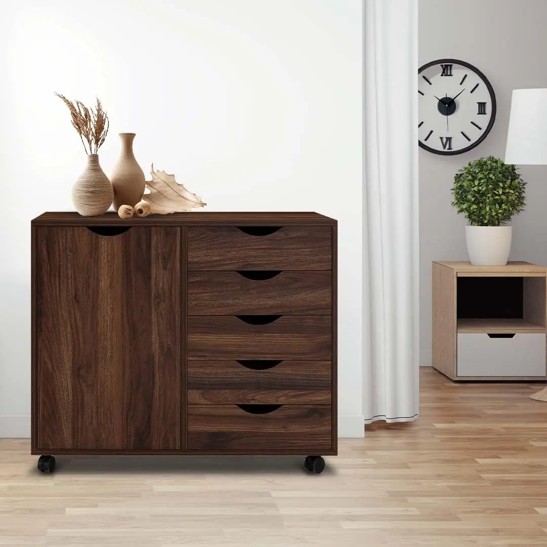 

Комод с 5 ящиками на колесиках, прочный органайзер для документов для дома и офиса, коричневый дуб, на заказ