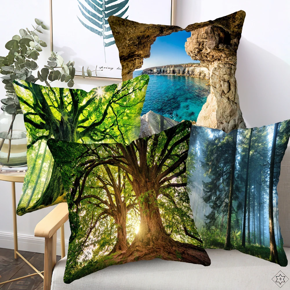 1pc Nature Forest Landscape Pillow Case Mandala Cushion Cover Throw Pillow Case Sofa Home Decorative Pillows Cover 8.1