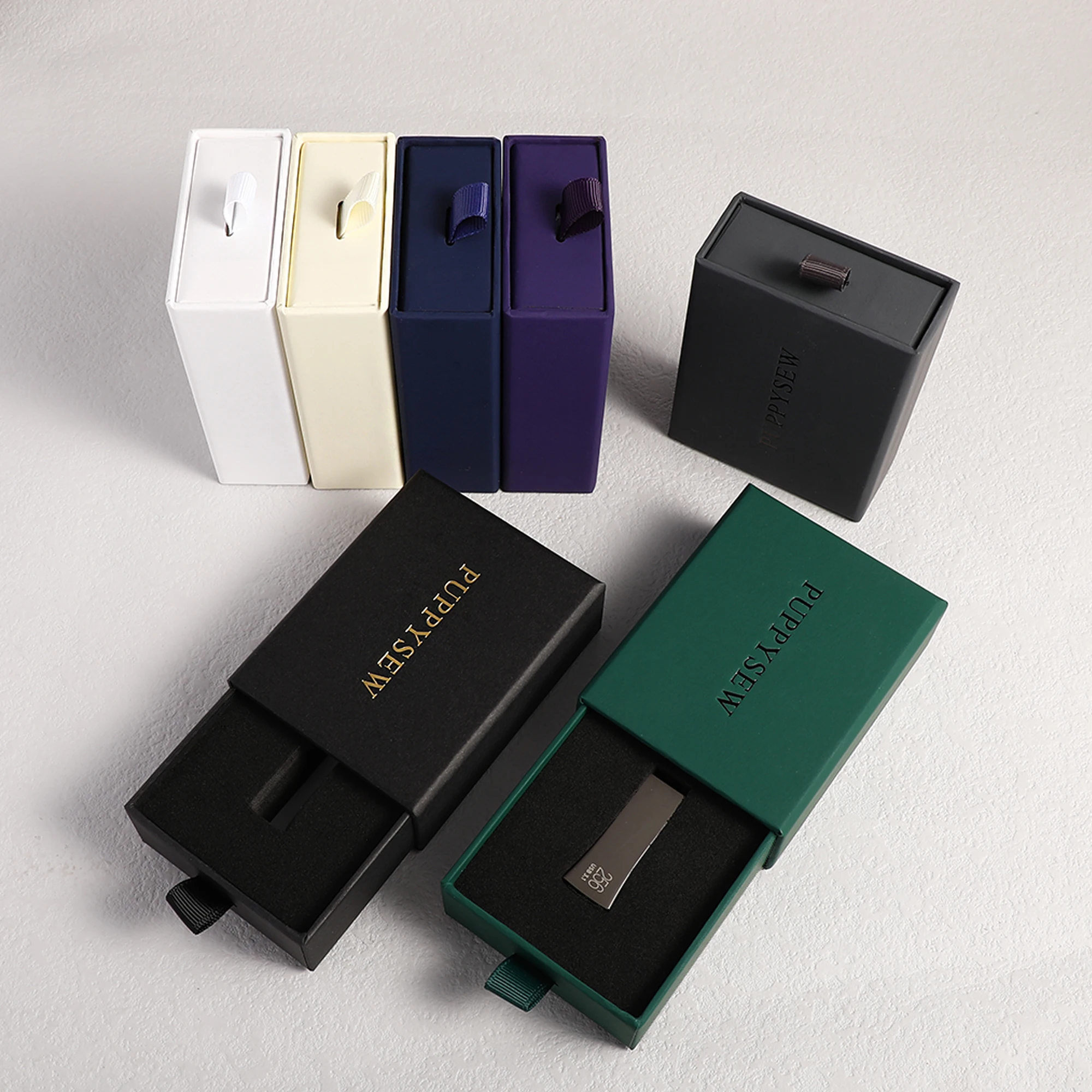 

PUPPYSEW Jewelry Sliding Box 9*7cm U disk Cardboard Packing Drawer Box Lighter packing Box Logo custom
