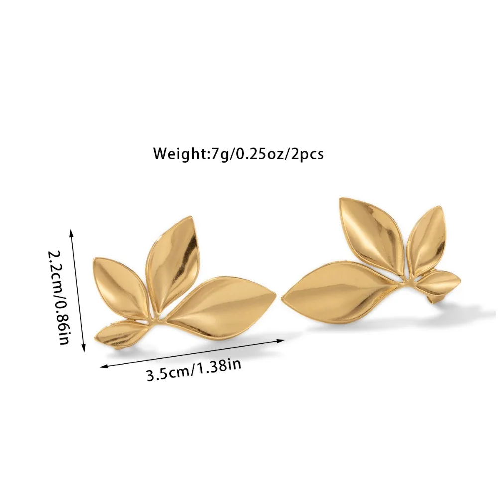 1 pair 3.5×2.2cm Leaves Stud Earrings Fashion Anti Allergy Flower Stud Earrings Texture Waterproof Stainless Steel Stud Earrings