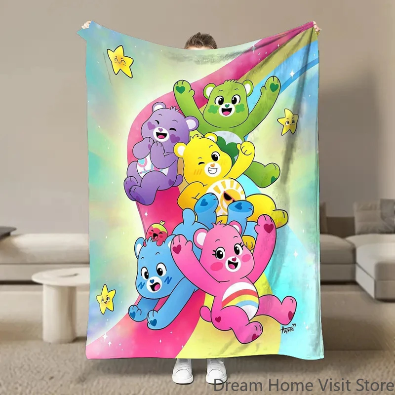 

Cute Rainbow Bears Anime Flannel Blanket Pikachu Figures Home Sofa Lunch Break Blankets Children Student Blankets Nap Cover Kids