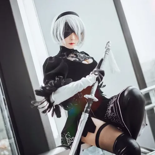 Automata Anime Cos peluca gris plateado corto recto Cosplay peluca sintética YoRHa No.9 modelo peluca