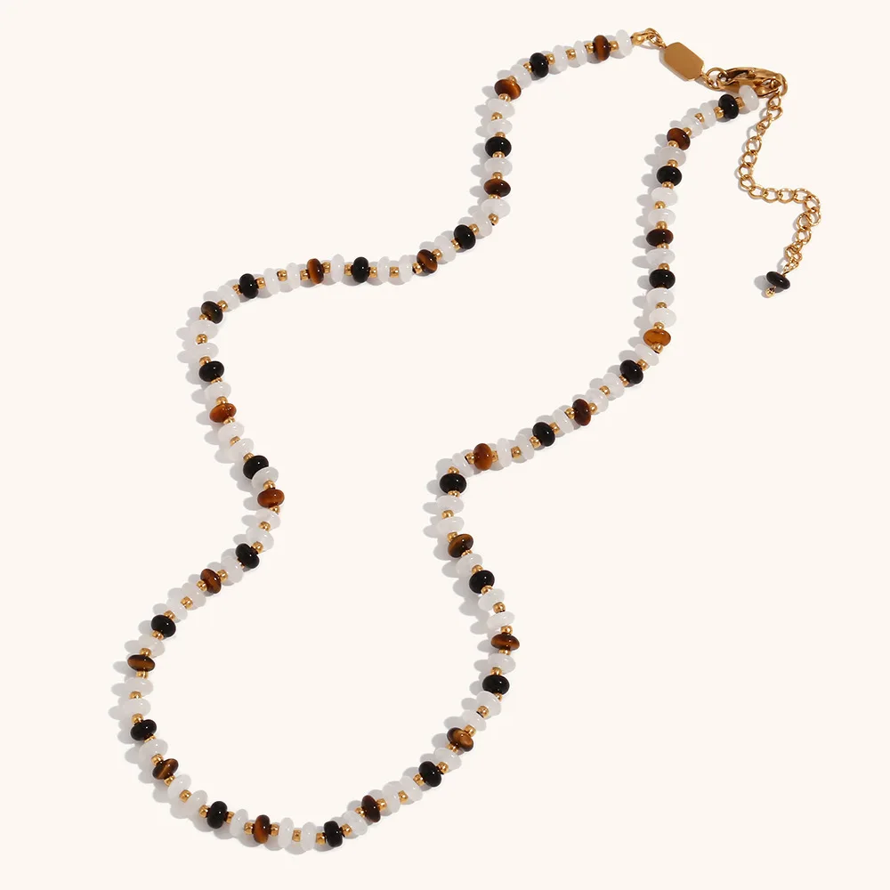 

Жаркое лето цветные натуральные драгоценные камни из нержавеющей стали модные оптовые женские ювелирные изделия ожерелье