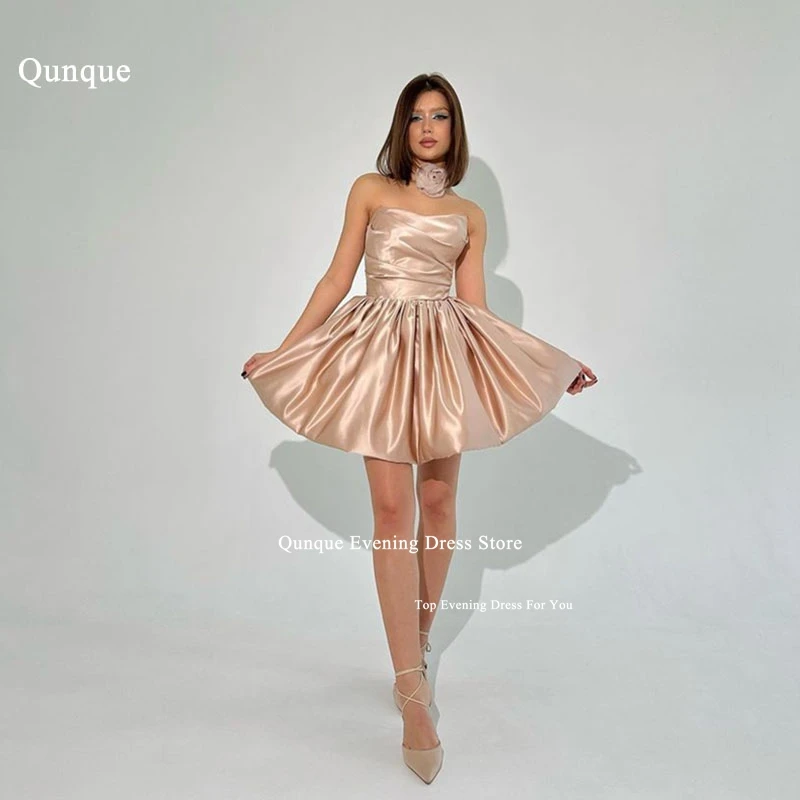 

Qunque Short Strapless Prom Dresses Mini A Line Pleat Satin Cocktail Dresses Lace Up Back Ruched Birthday Dresses Luxury 2024