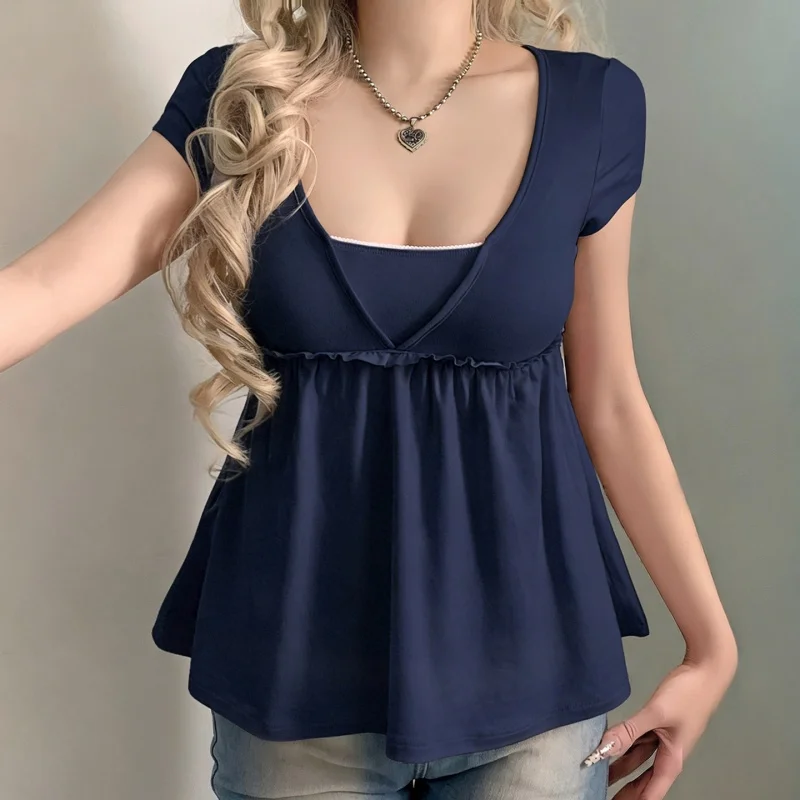 Baby Doll Tops Lace Trim Button Front Bow Cute Crop Tops for Women Kawaii Y2k Tops Casual Trendy Shoujo Clothes