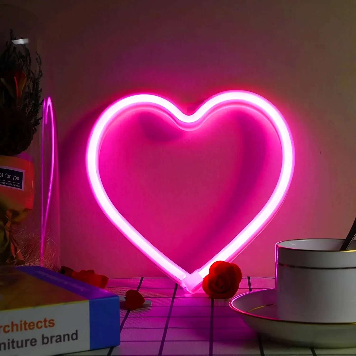 Pink USB Atmosphere Led Neon Light Sign Heart Shape Wall Mounted Night Light For Valentine\'s Day Bar Bedroom Living Room