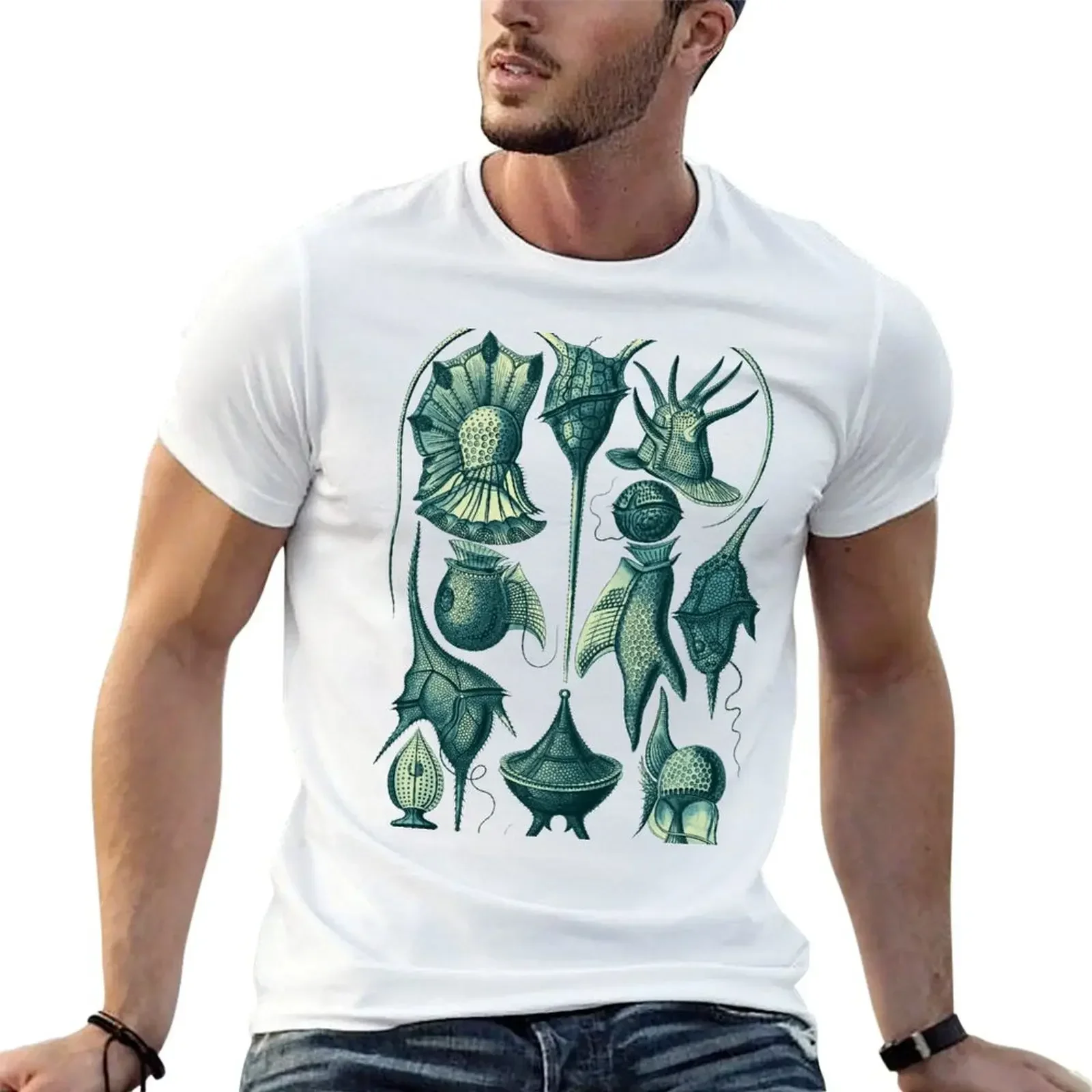 Ernst Haeckel Peridinea Plankton Teal T-Shirt korean fashion vintage graphic tee graphic t shirts plain black t shirts men