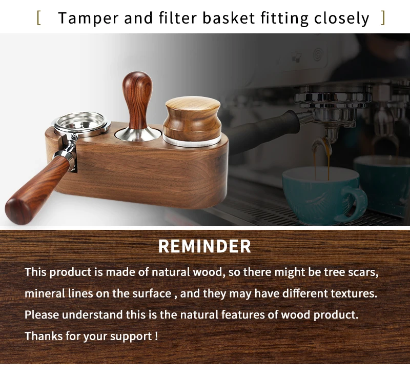 51mm/53mm/58mm Kaffee Filter Halter Tamper Stehen Buche Nussbaum Holz Espresso Distributor Matte Basis rack Für Barista Zubehör – Detail 18