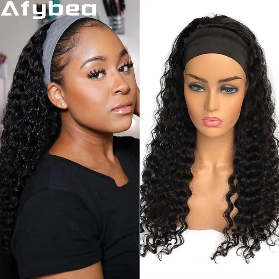 

Curly Headband Wig Human Hair Wear And Go Glueless Deep Wave None Lace Front Brazilian Virgin Hair Natural Color For Black Women