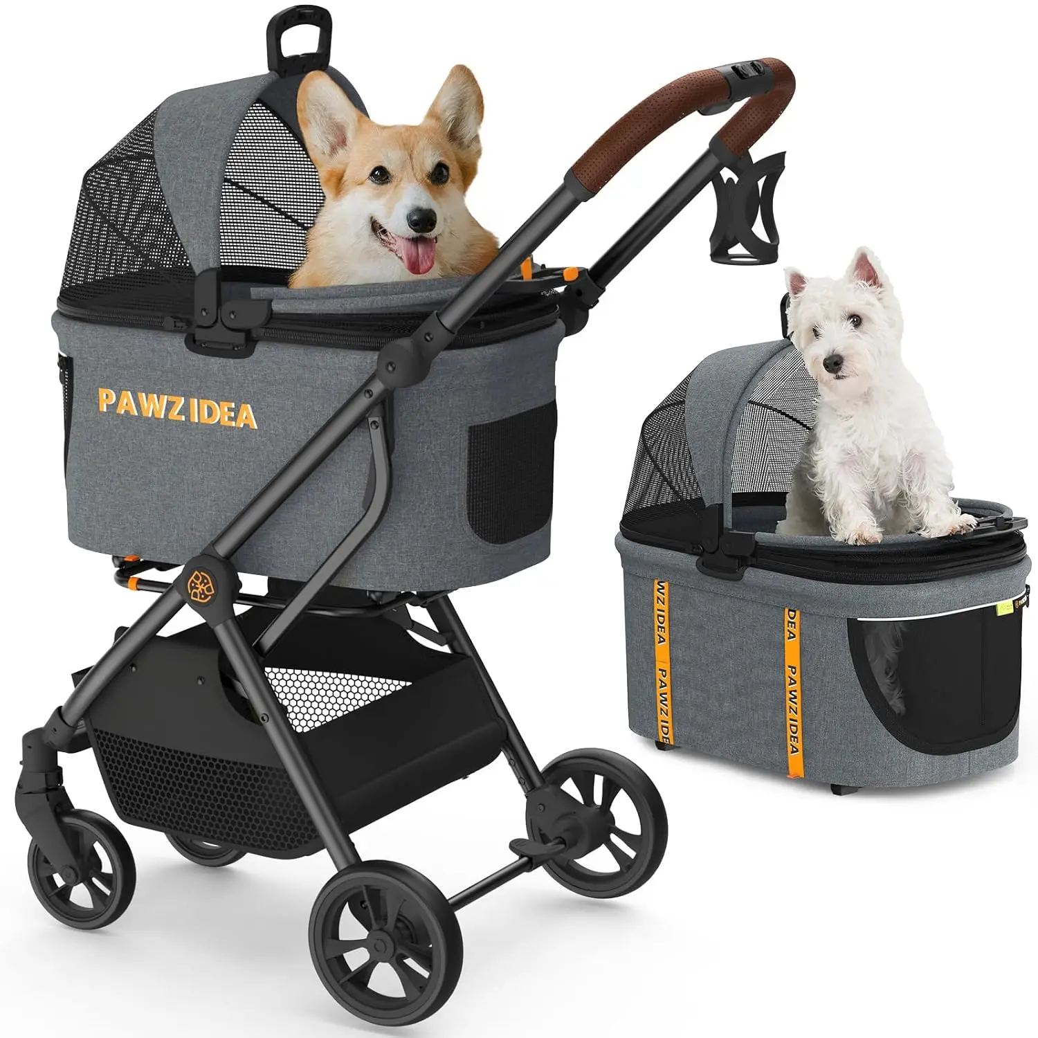 

4-in-1 Pet Stroller with Detachable Carrier, Foldable & Lightweight for Small/Medium Dogs and Cats, All-Terrain Wheels