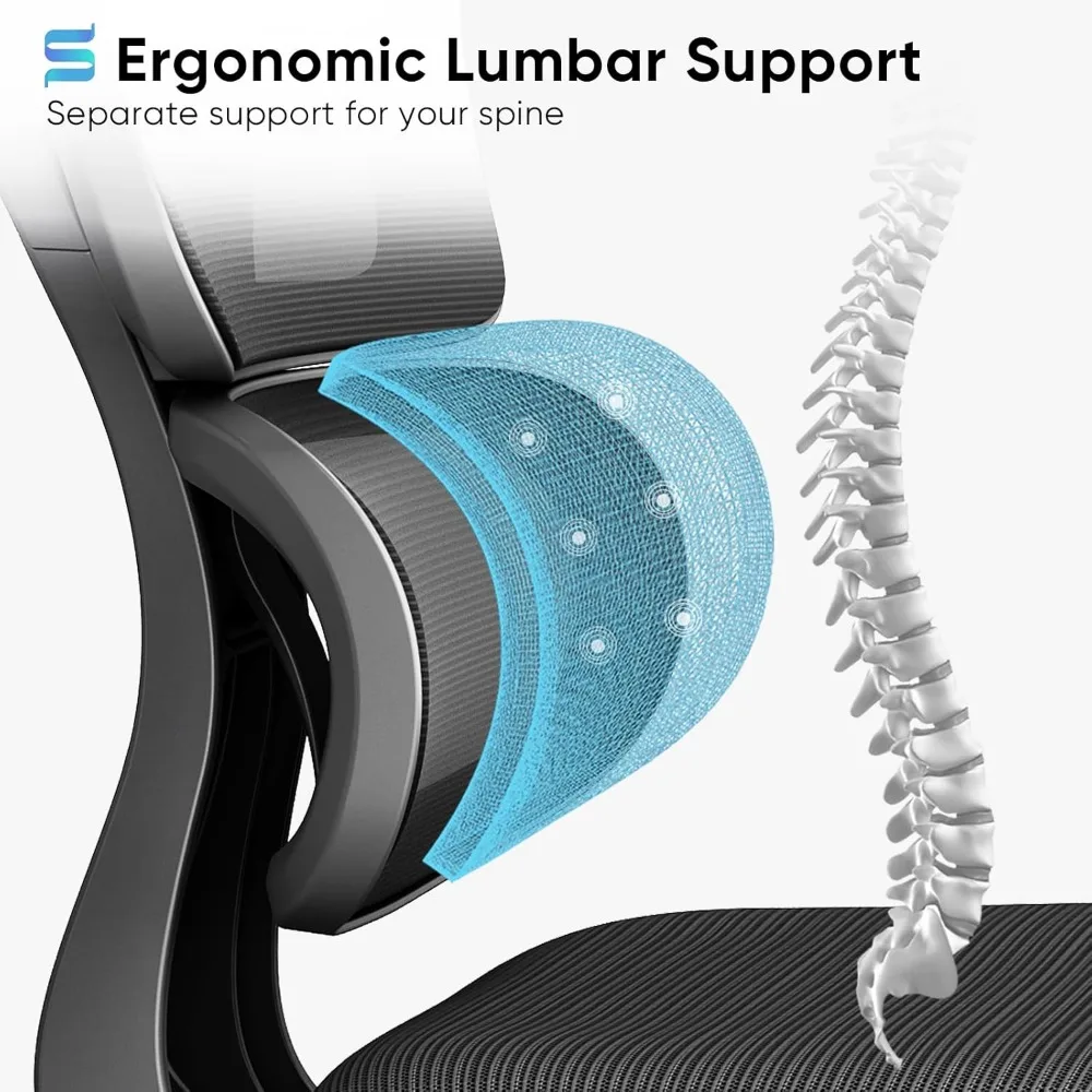 Cadeira ergonômica do escritório com malha traseira alta, cadeira com apoio lombar e encosto de cabeça ajustável, cadeira giratória do computador