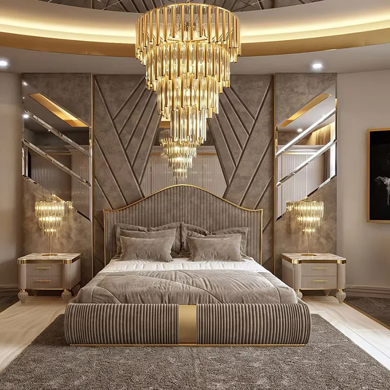 /Italian light luxury fabric bed double bed master bedroom.. m large bed linen embroidered bathroom pet swing other
