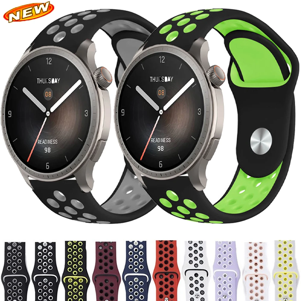 20mm 22mm Two-color Silicone Strap for Amazfit Balance 2 1 Sport Wristband for Amazfit GTR/GTS/Bip 6 5/Stratos 2 3/Actve 2 Band