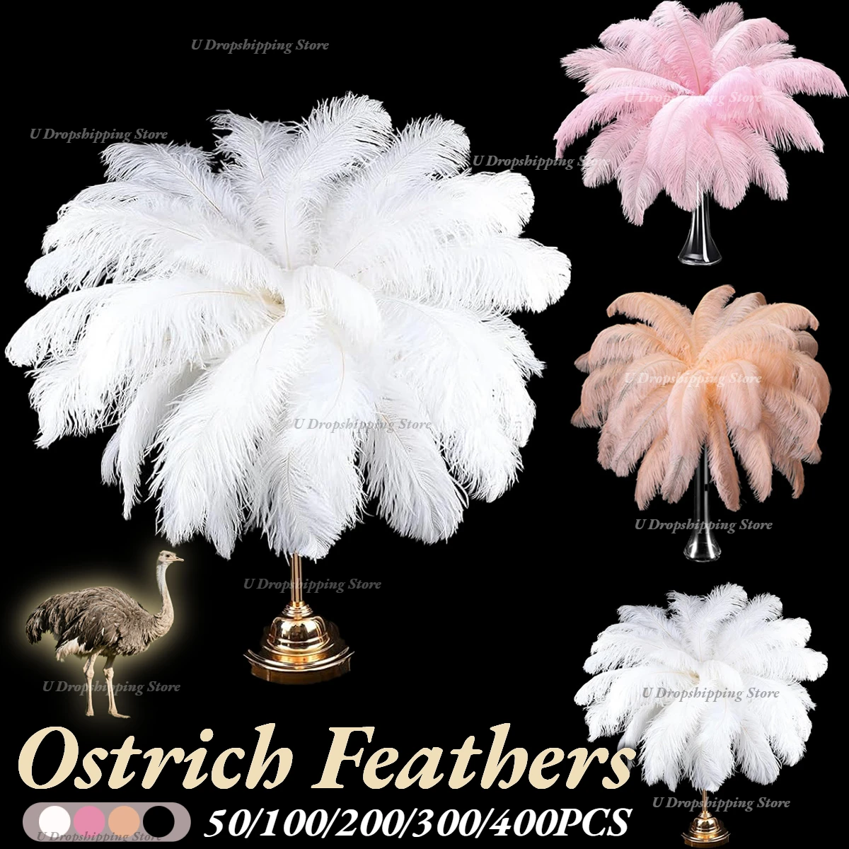 

400-50PCS Natural White Ostrich Feathers Bulk Large Ostrich Feathers For Wedding Party Centerpieces Home Decoration DIY Crafts