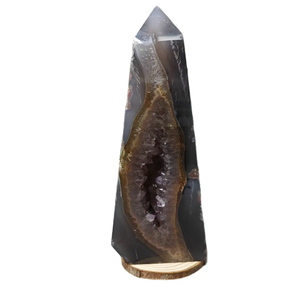 

Brazilian Natural Gemstone Amethyst Agate Geode Tower Obelisk Home Room Spiritually Decorated Crystal with Stone Healing