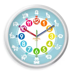 8inch Cute Cartoon Different Animal Silhouette Pattern Plastic Glass Wall Clock Living Room Bedroom Kitchen Home Decoration Wall Clock Silent Quartz Clock Holiday Gift (No Battery)