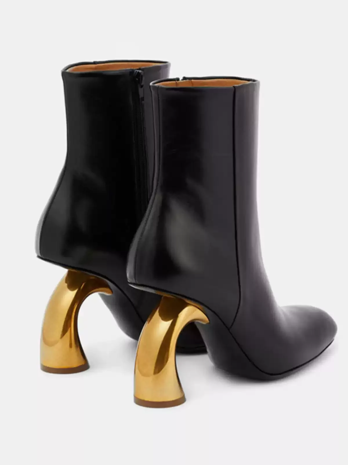 Gold Strange Style Heel Black Leather Boots Side Zipper Round Toe Fashion 2024 Ankle Dress Booties New Arrivals Handmade Shoes