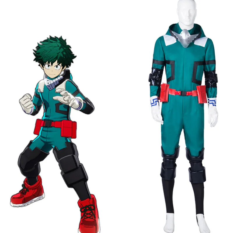 زي تنكري من My Hero Academia Izuku Midoriya زي تنكري بوكو بدون بطل أكاديمية ديكو بدلة الضرب زي رجالي أخضر ملابس تنكري