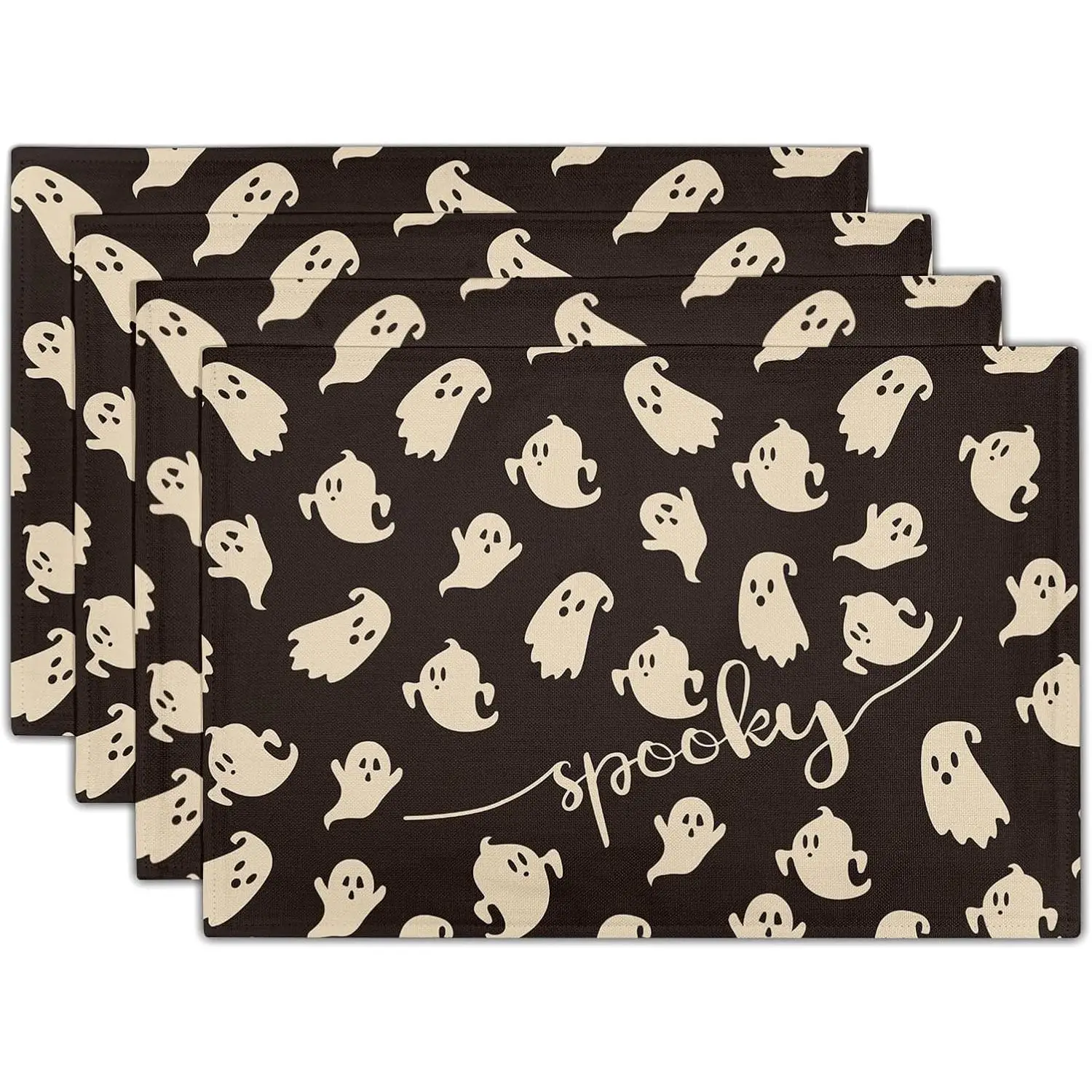Halloween Placemats Set of 4 12x18 Inch Spooky Gothic Ghosts Black Place Mat for Kitchen Dining Holiday