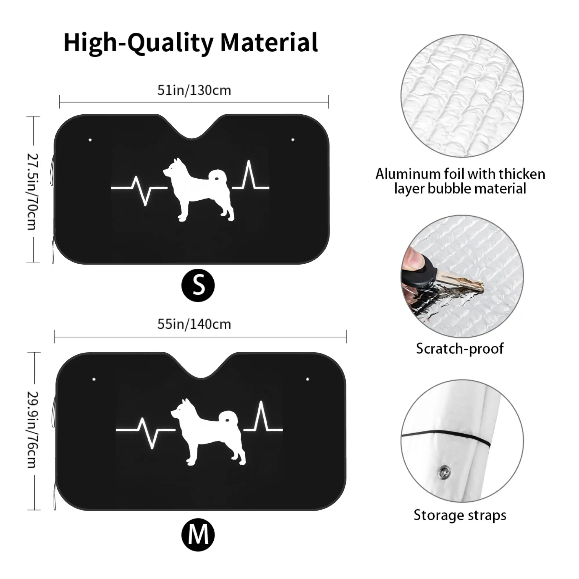 Husky Heartbeat Car Windshield Sun Shade, Foldable UV Ray Reflector Visor for SUV Trucks, Keeps Vehicle Interior Cool