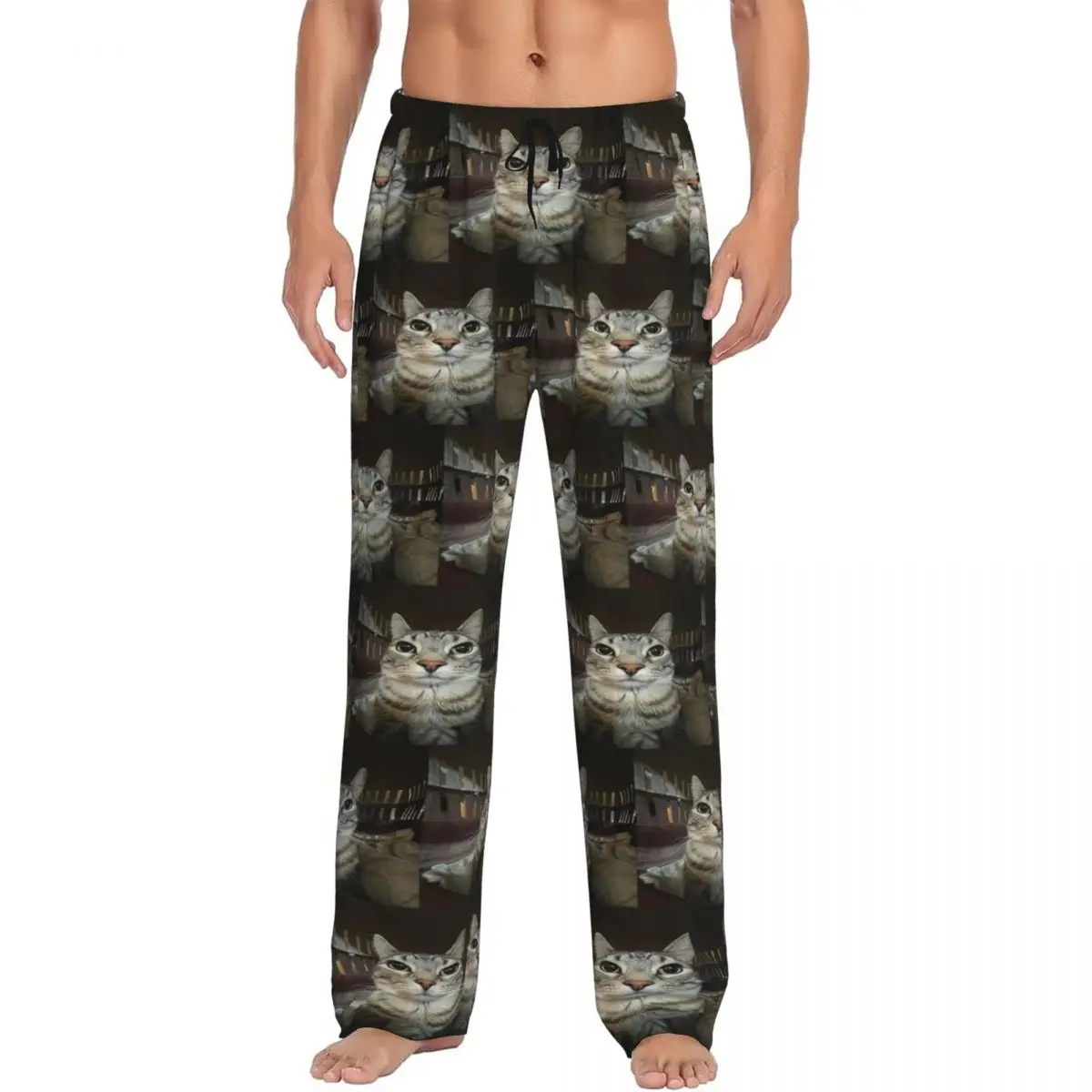 Custom Cat Looking Directly At You Pajama Pants Men Sleepwear Sleep Lounge Bottoms with Pockets