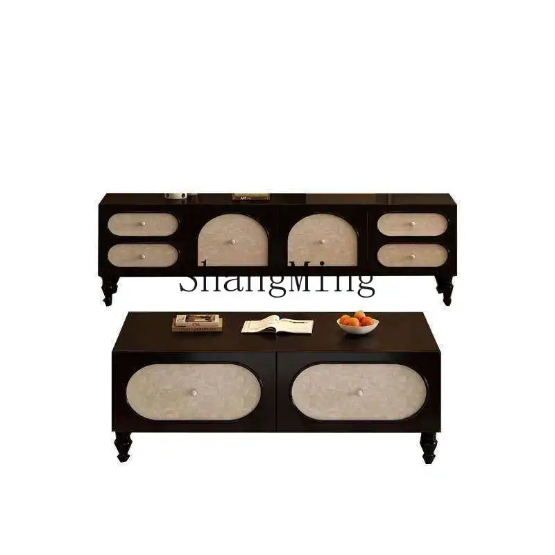 

HJ retro silent wind solid wood coffee table apartment type storage TV cabinet living room medieval homestay hotel storage