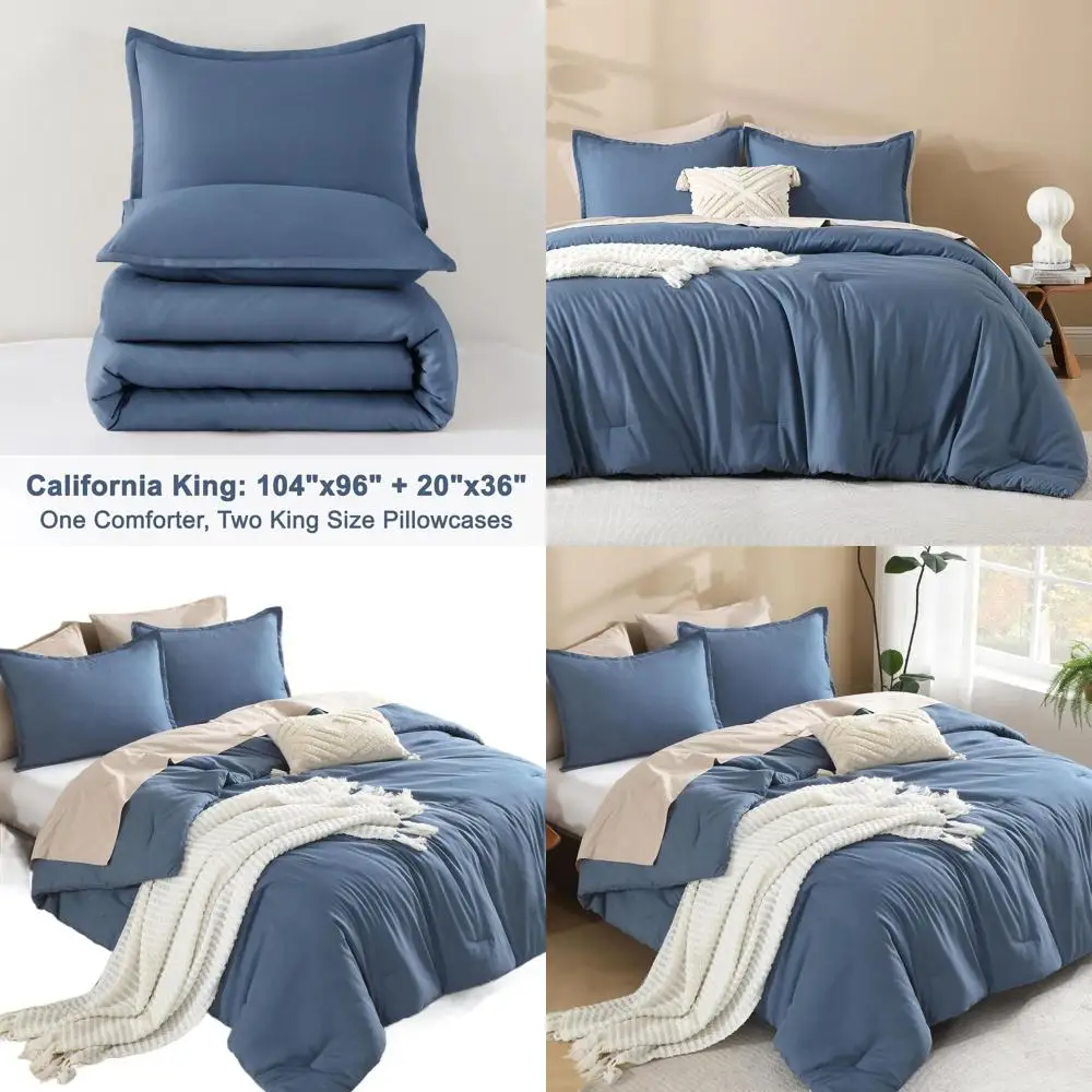 

Haze Blue 3-Piece Cal King Comforter Set - Lightweight, Oversized, Machine Washable Bedding with 2 Pillowcases