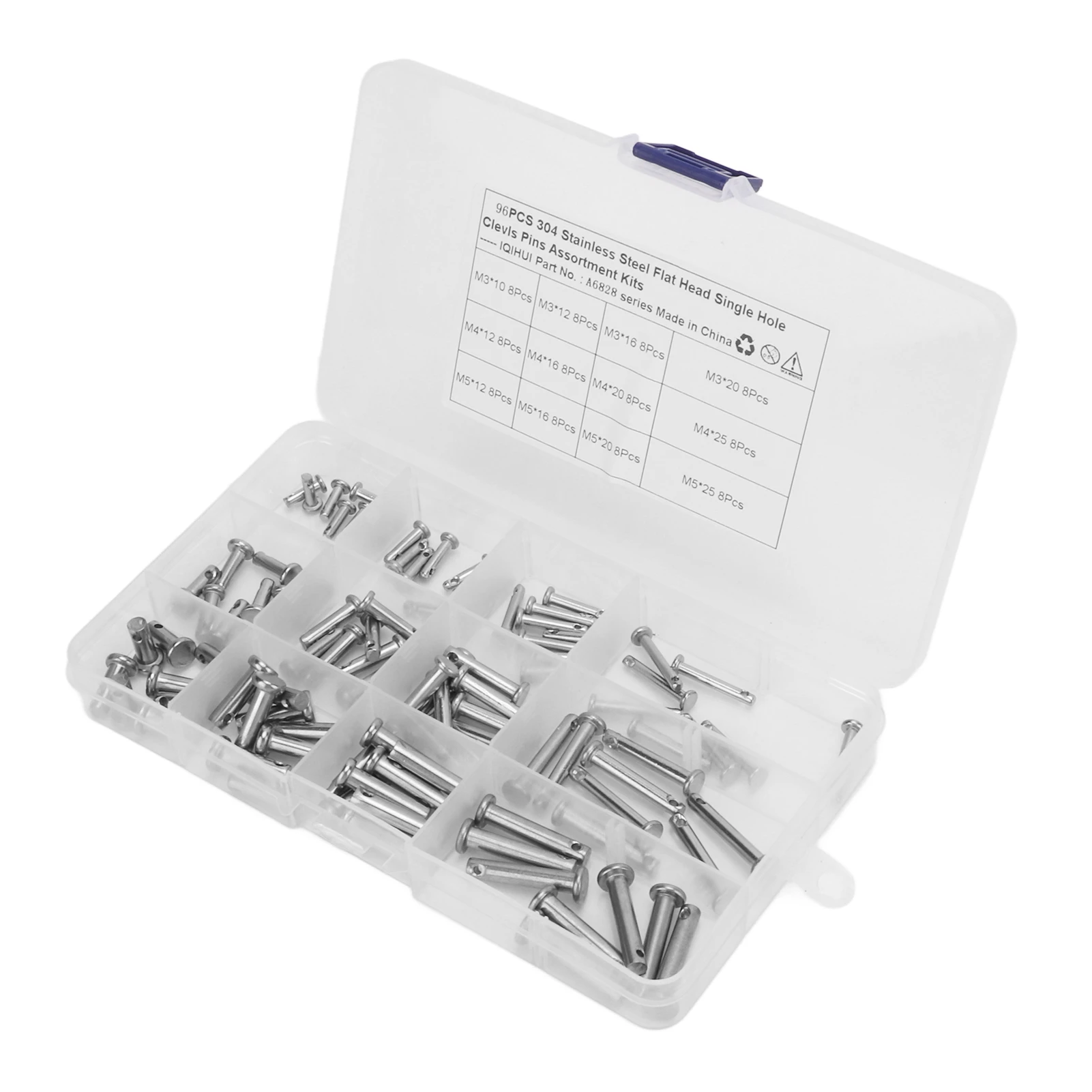 

12 размеров, штифт из нержавеющей стали с одним отверстием, плоская головка, Т-образная круглая штифт, набор в ассортименте для автомобиля, 96 шт.