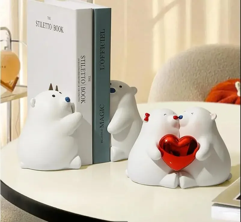 Embrace Bear Resin Ornaments Bookends 2 Piece Set Lovers Animal Figurines Statue Bookshelf Desktop Decoration Crafts Sculpture