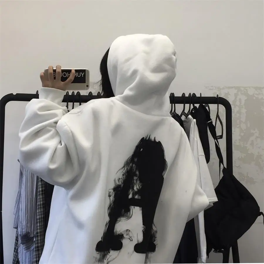 Men's Clothing Loose White Couple Outfit Sweatshirts For Man Hooded Hoodies Letters Punk Print Stylish Offers Simple Cheap