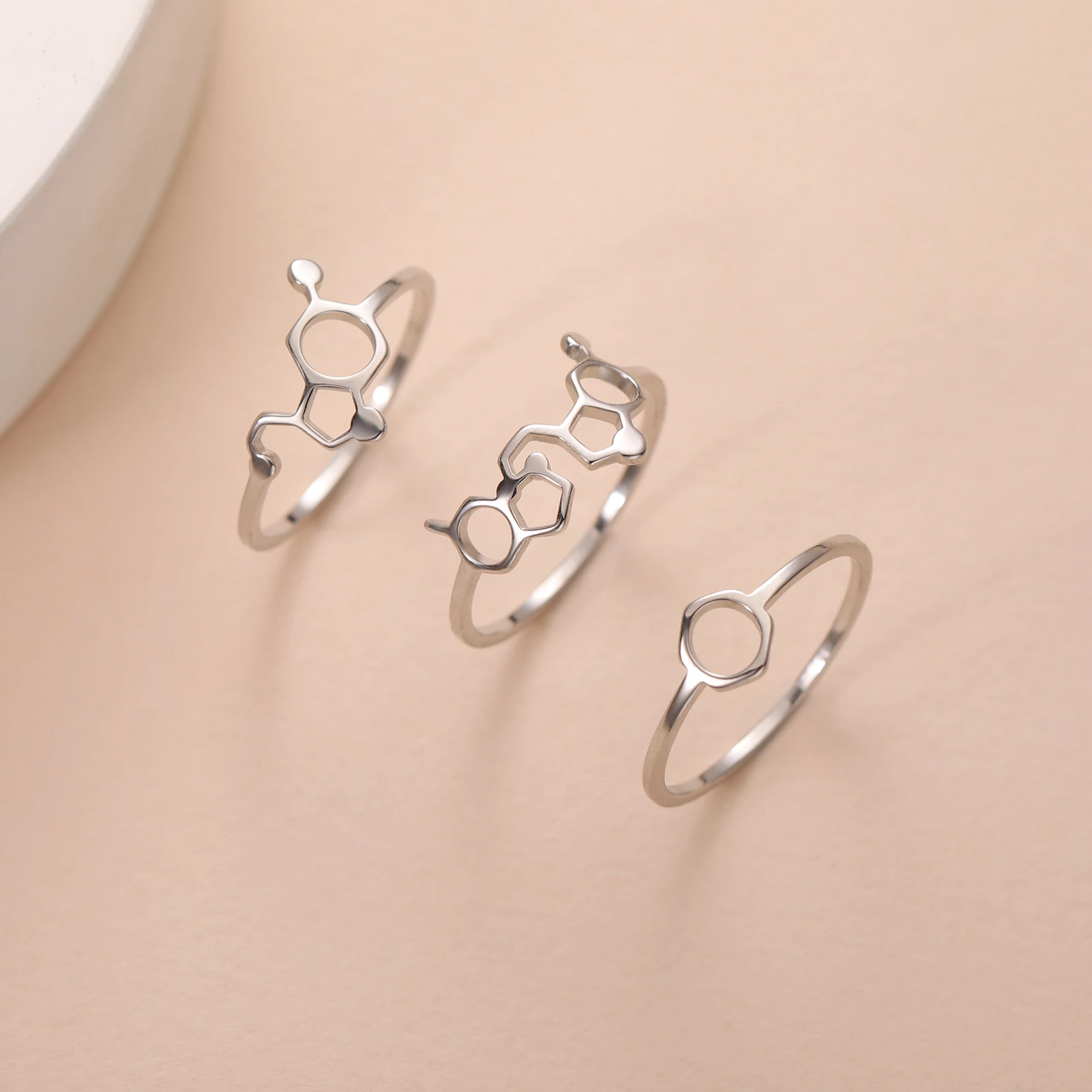 COOLTIME Chemical Molecular Rings for Women Stainless Steel Dopamine Benzene Serotonin Molecular Science Jewelry Gift