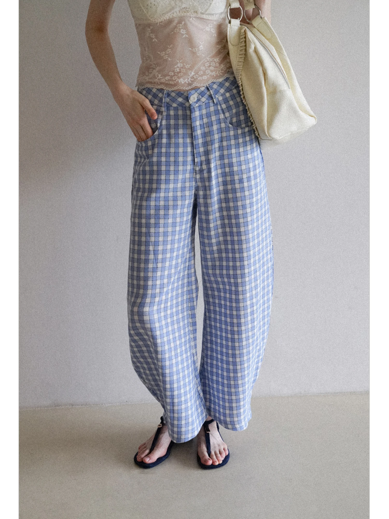 

High Waist Vintage Plaid Knife Pants Women Summer Loose Commute Slim Straight Wide Leg Casual Versatile Long Trousers