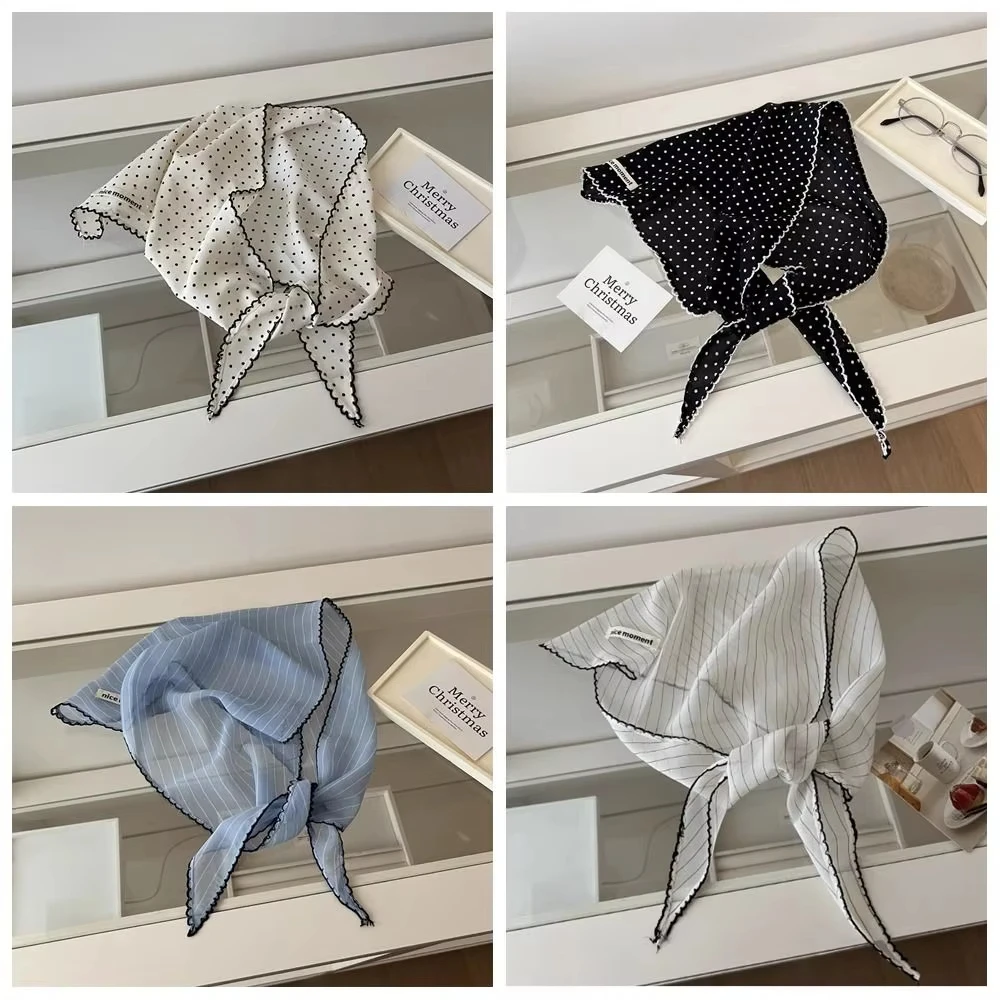 منديل الحلو البولكا نقطة عقال عمامة الكورية الطازجة وشاح صغير رقيقة مخطط الثلاثي رباط شعر الفتيات