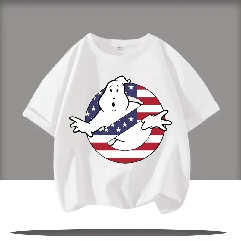2026 طبعة جديدة Ghostbusters الكرتون طباعة الصبي ملابس رياضية للأطفال الجولة الرقبة قصيرة الأكمام قميص غير رسمي تيشيرت صيفي