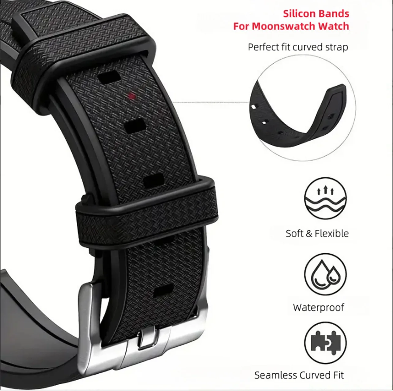 Bracelet de montre en silicone liquide / compatible avec les montres de collaboration Omega & Swatch / 20MM / interface incurvée / boucle à ardillon