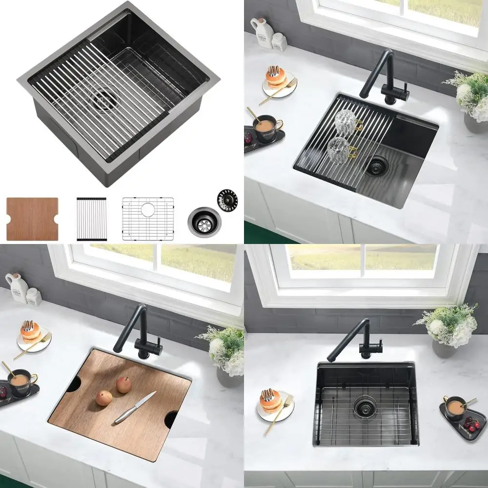 

Black Stainless Steel Undermount Bar Sink - 21x17 Single Bowl Outdoor RV Wet Prep Small Kitchen Sink