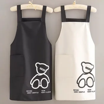 주방 서스펜더 앞치마 방수 내유 리틀 베어 포켓, 홈 베이킹 바베큐 요리 성인 남녀 내구성 앞치마 청소 도구